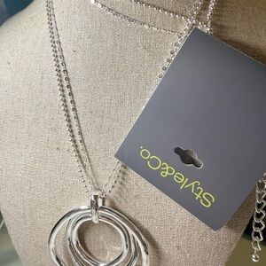 Style & Co Silver Tone Multi Ring Pendant Layered Necklace